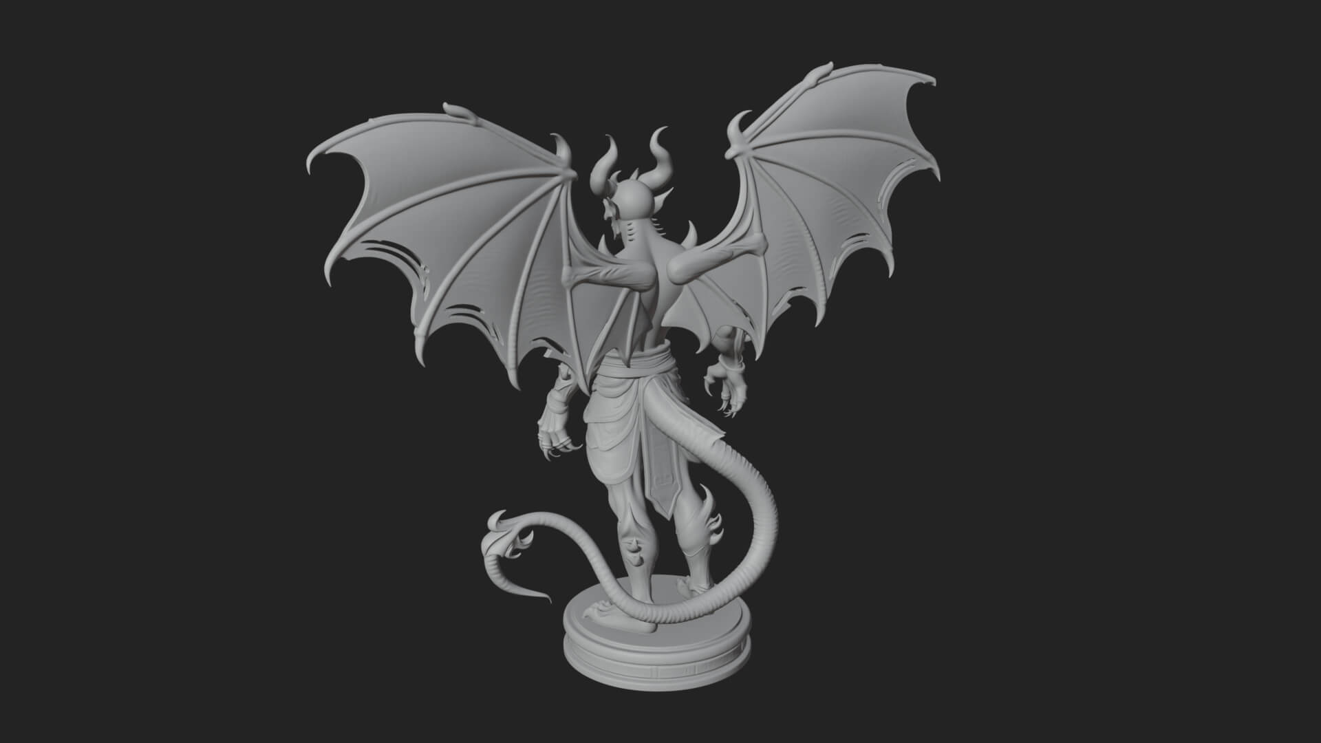 Winged Horned Demon Statue Design 5 3D Print Model 3D Model