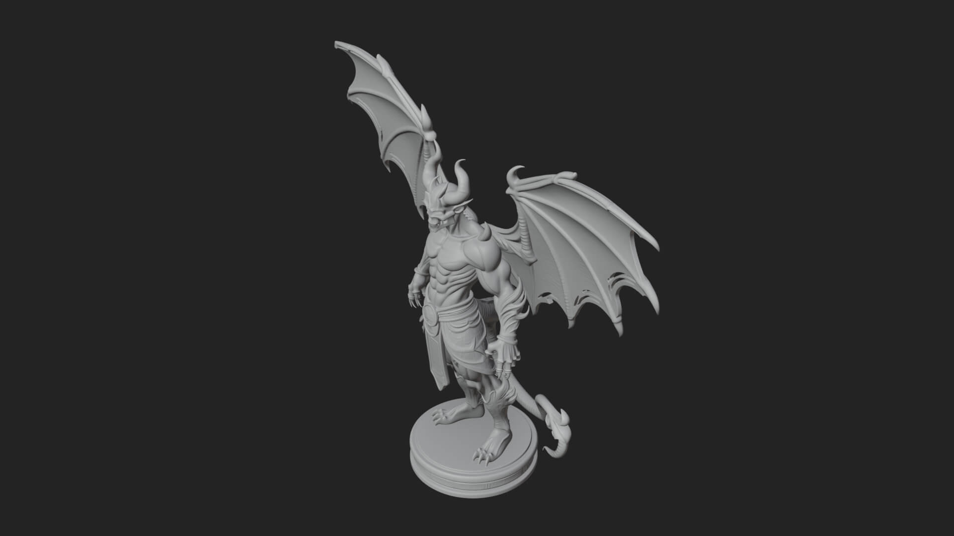 Winged Horned Demon Statue Design 5 3D Print Model 3D Model