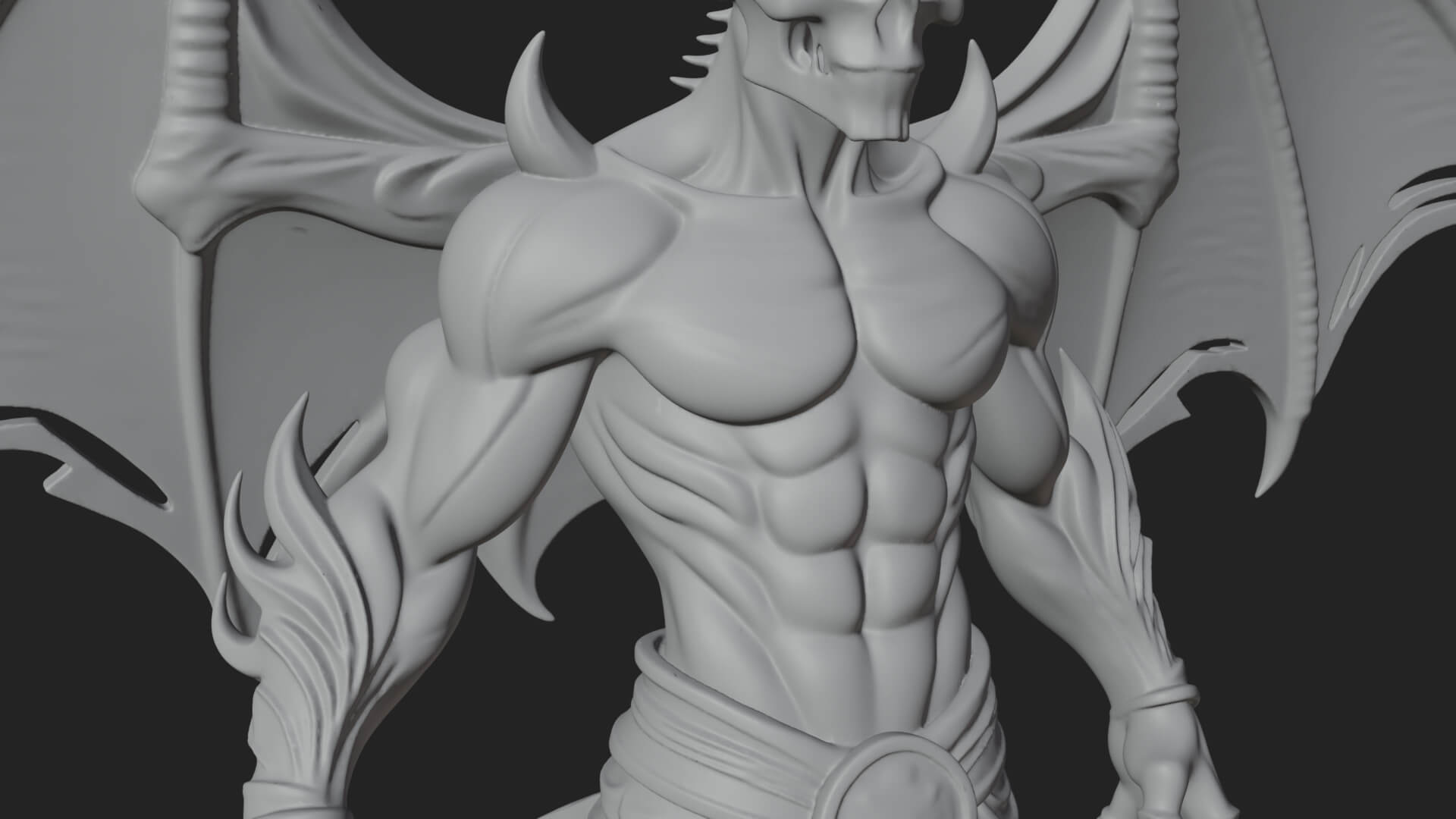Winged Horned Demon Statue Design 5 3D Print Model 3D Model