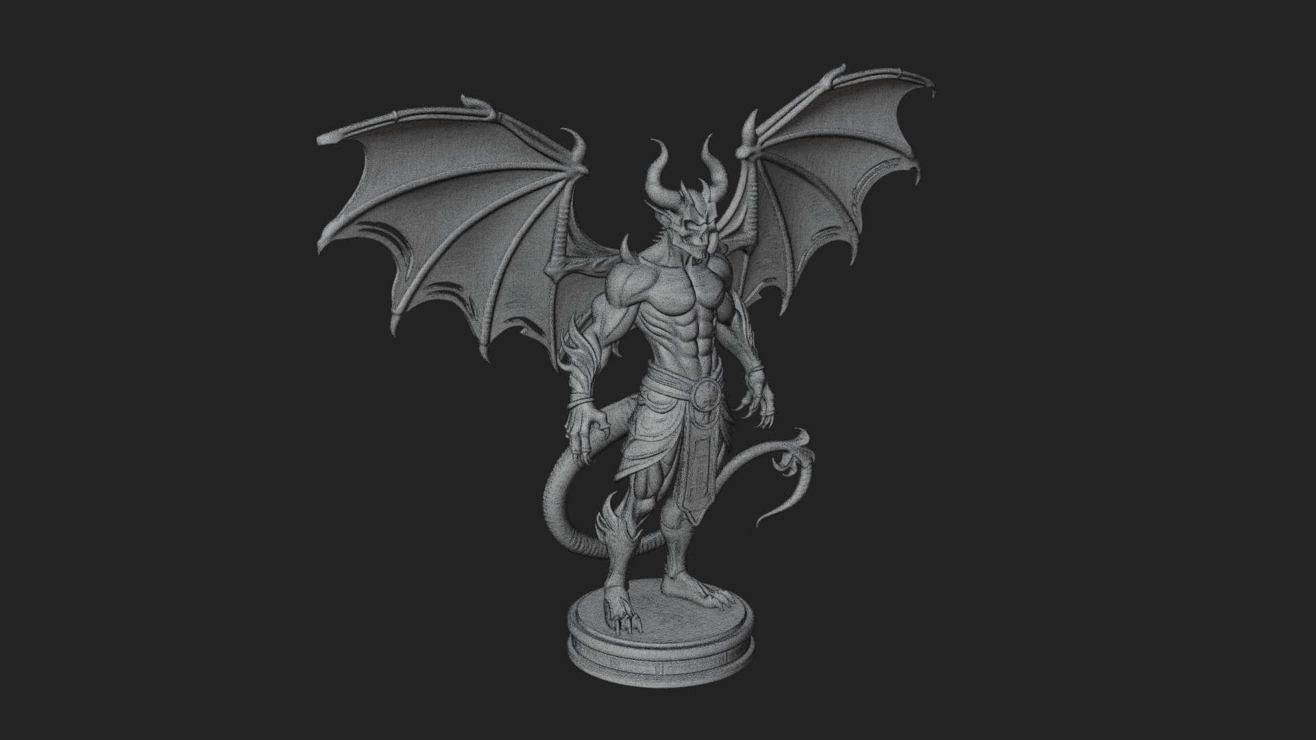 Winged Horned Demon Statue Design 5 3D Print Model 3D Model