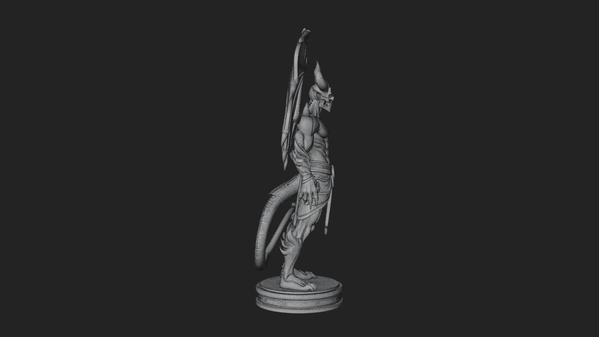Winged Horned Demon Statue Design 5 3D Print Model 3D Model