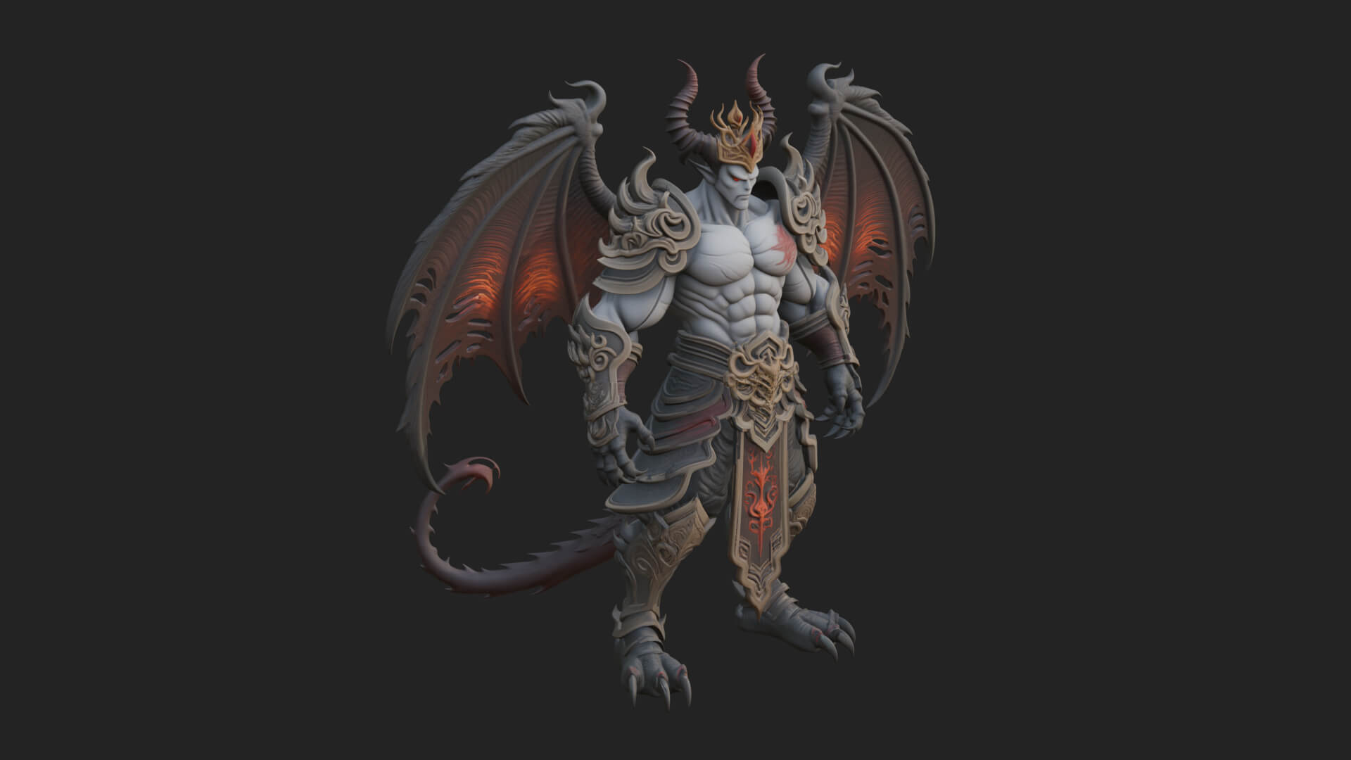 Winged Horned Demon Statue Design 6 3D Print Model 3D Model
