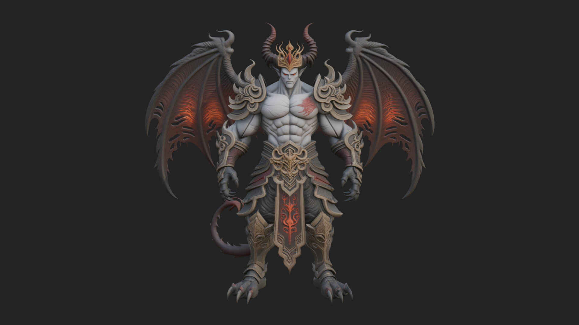 Winged Horned Demon Statue Design 6 3D Print Model 3D Model