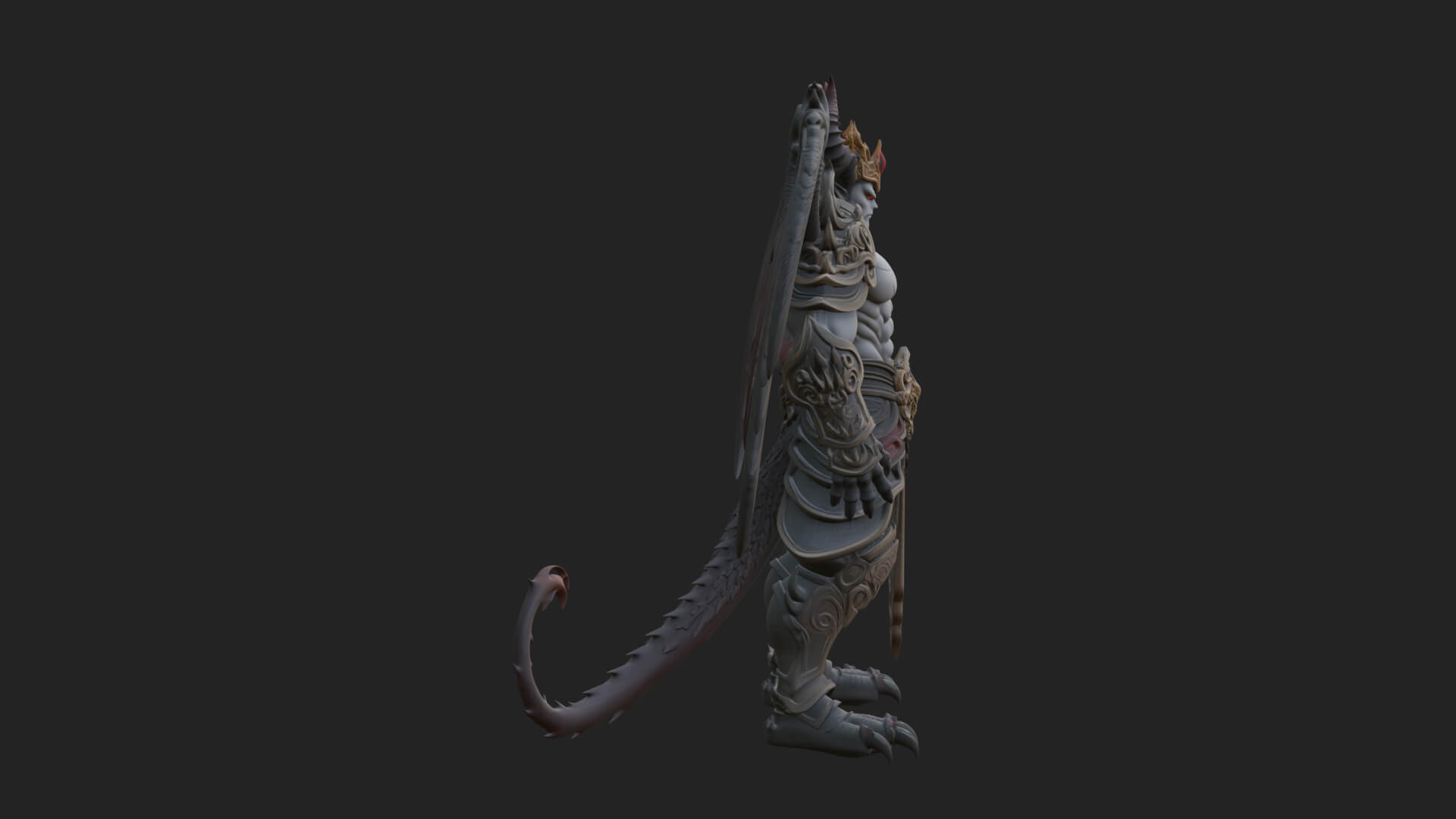 Winged Horned Demon Statue Design 6 3D Print Model 3D Model