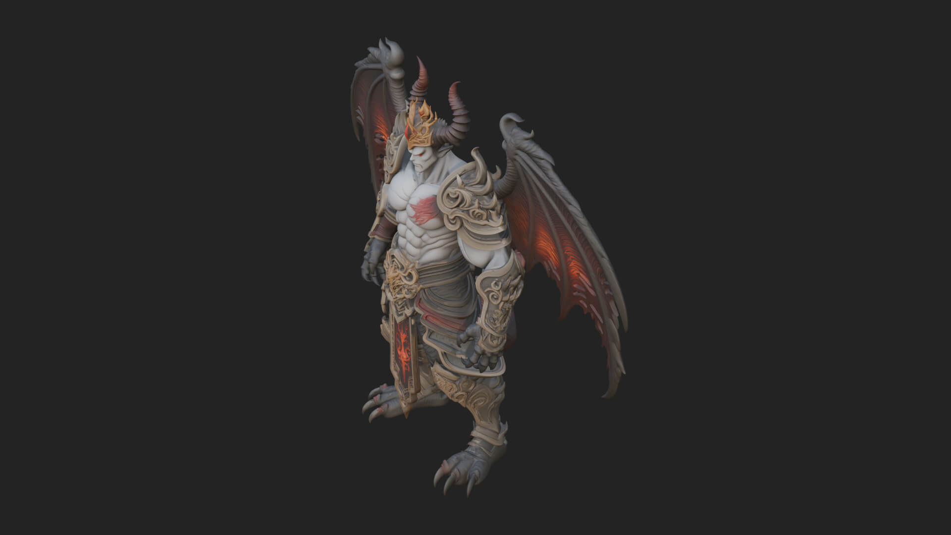 Winged Horned Demon Statue Design 6 3D Print Model 3D Model
