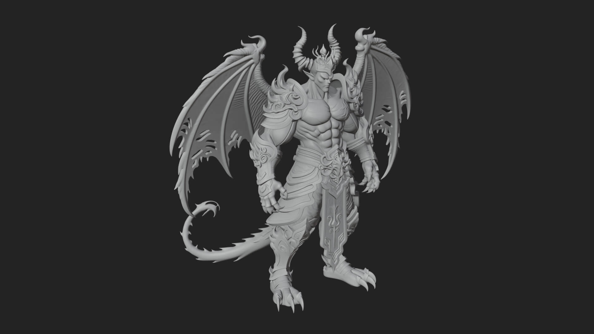 Winged Horned Demon Statue Design 6 3D Print Model 3D Model