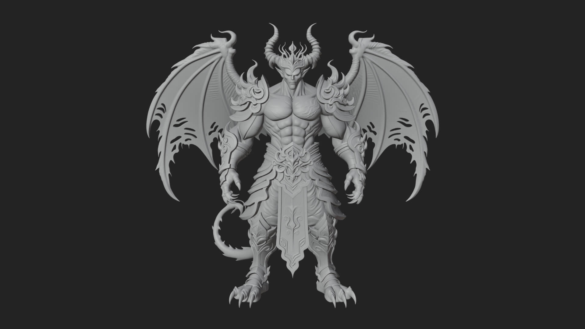 Winged Horned Demon Statue Design 6 3D Print Model 3D Model