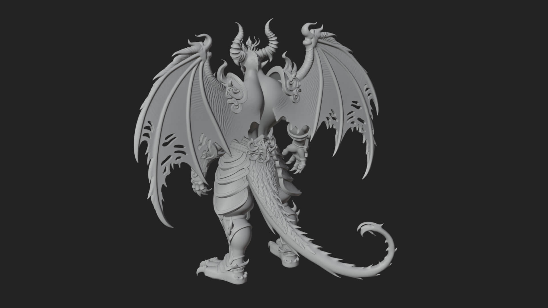 Winged Horned Demon Statue Design 6 3D Print Model 3D Model