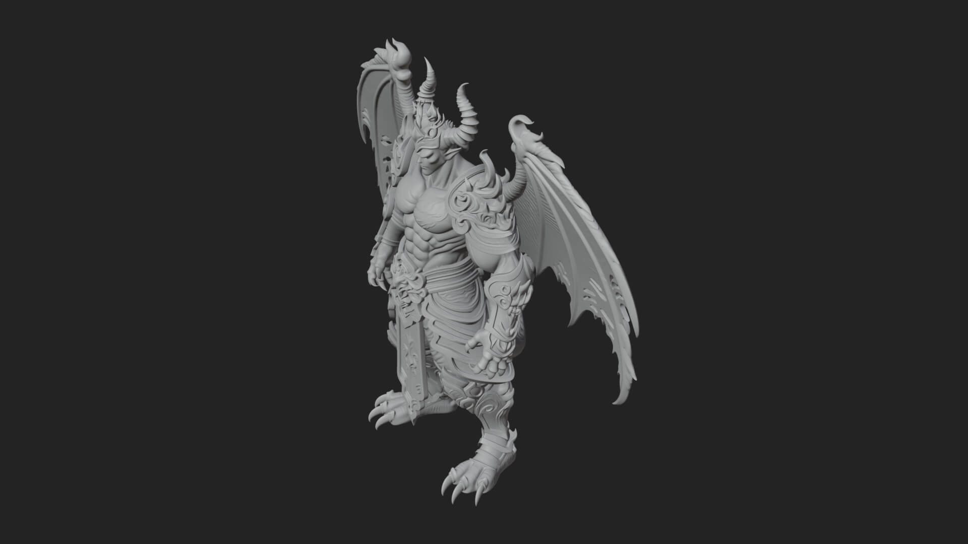 Winged Horned Demon Statue Design 6 3D Print Model 3D Model