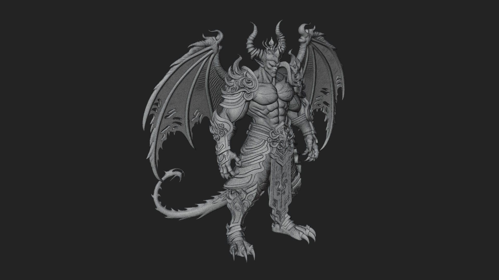 Winged Horned Demon Statue Design 6 3D Print Model 3D Model