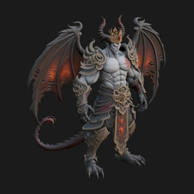 Winged Horned Demon Statue Design 6 3D Print Model