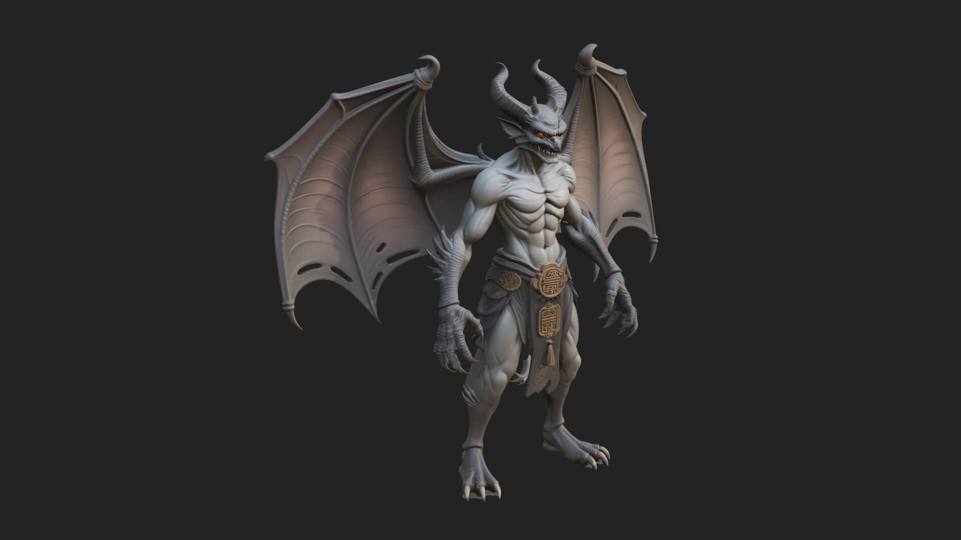 Winged Horned Demon Statue Design 7 3D Print Model 3D Model