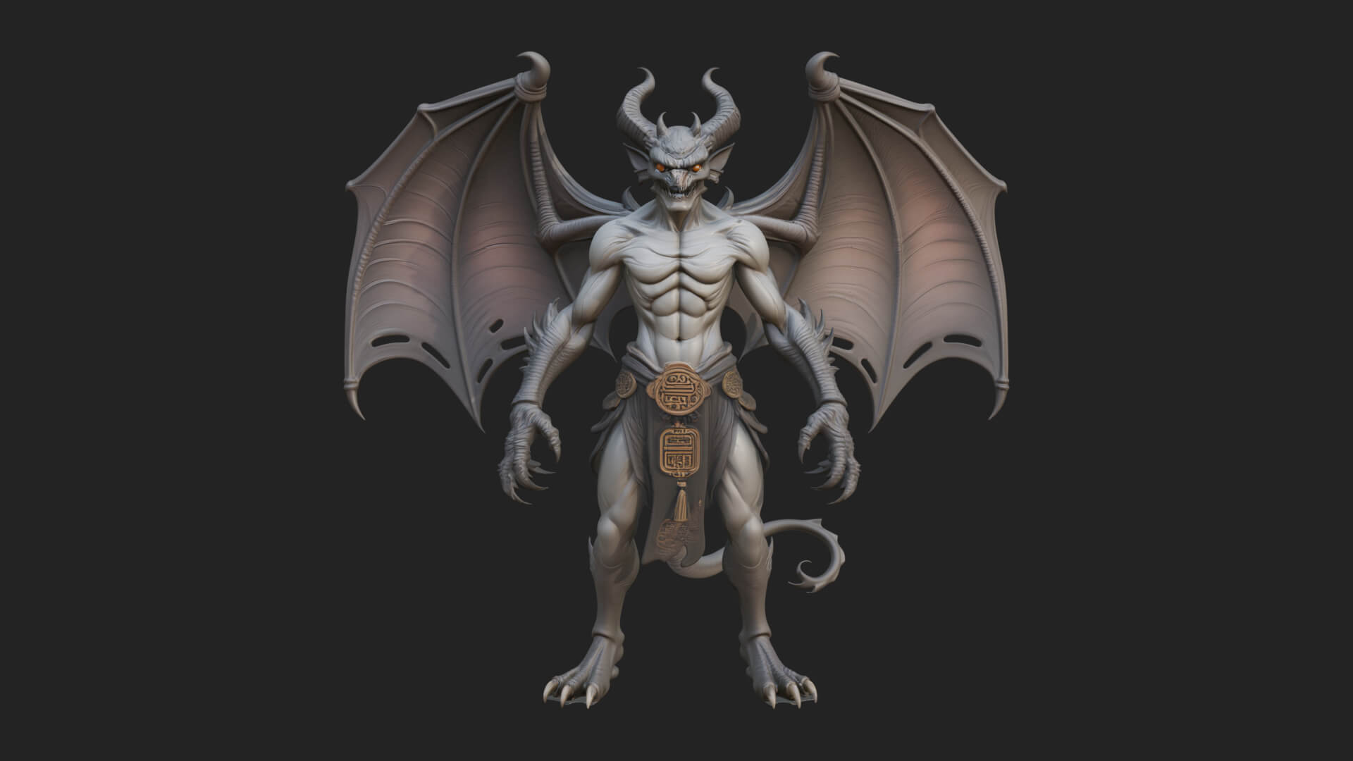 Winged Horned Demon Statue Design 7 3D Print Model 3D Model