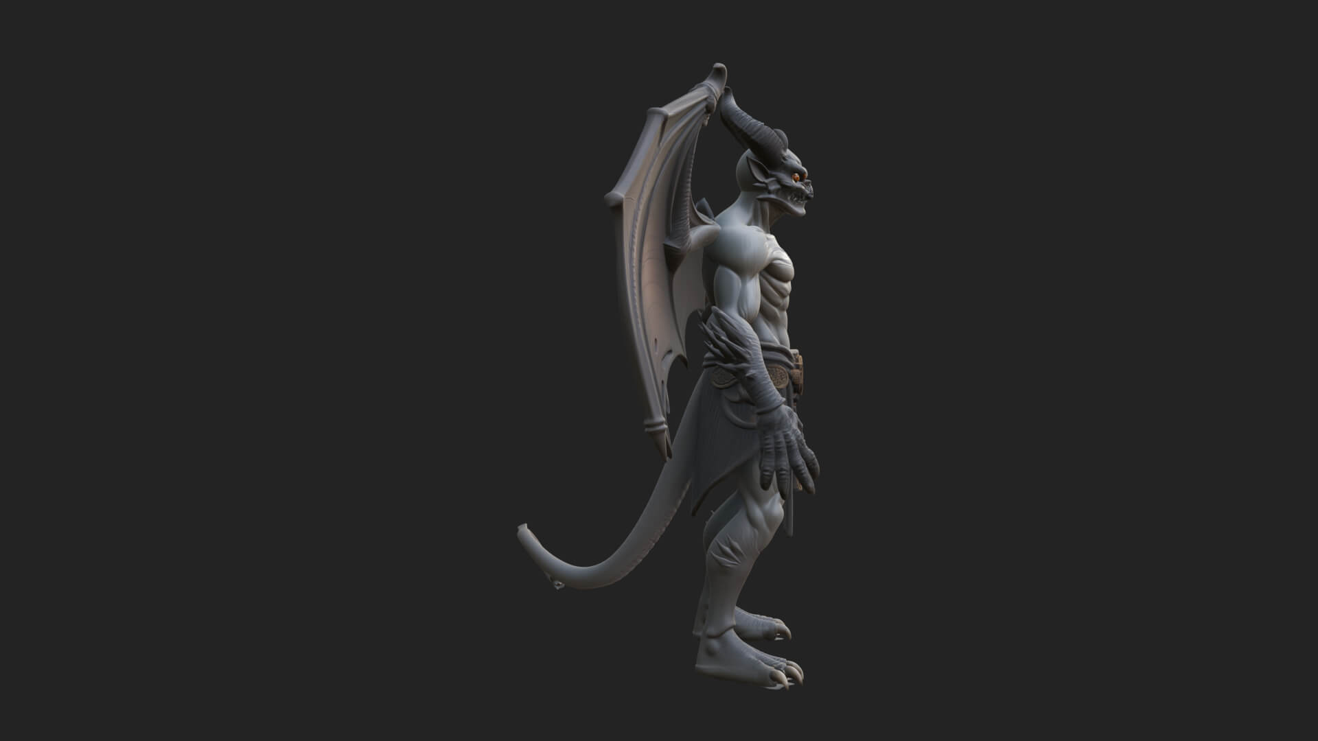 Winged Horned Demon Statue Design 7 3D Print Model 3D Model