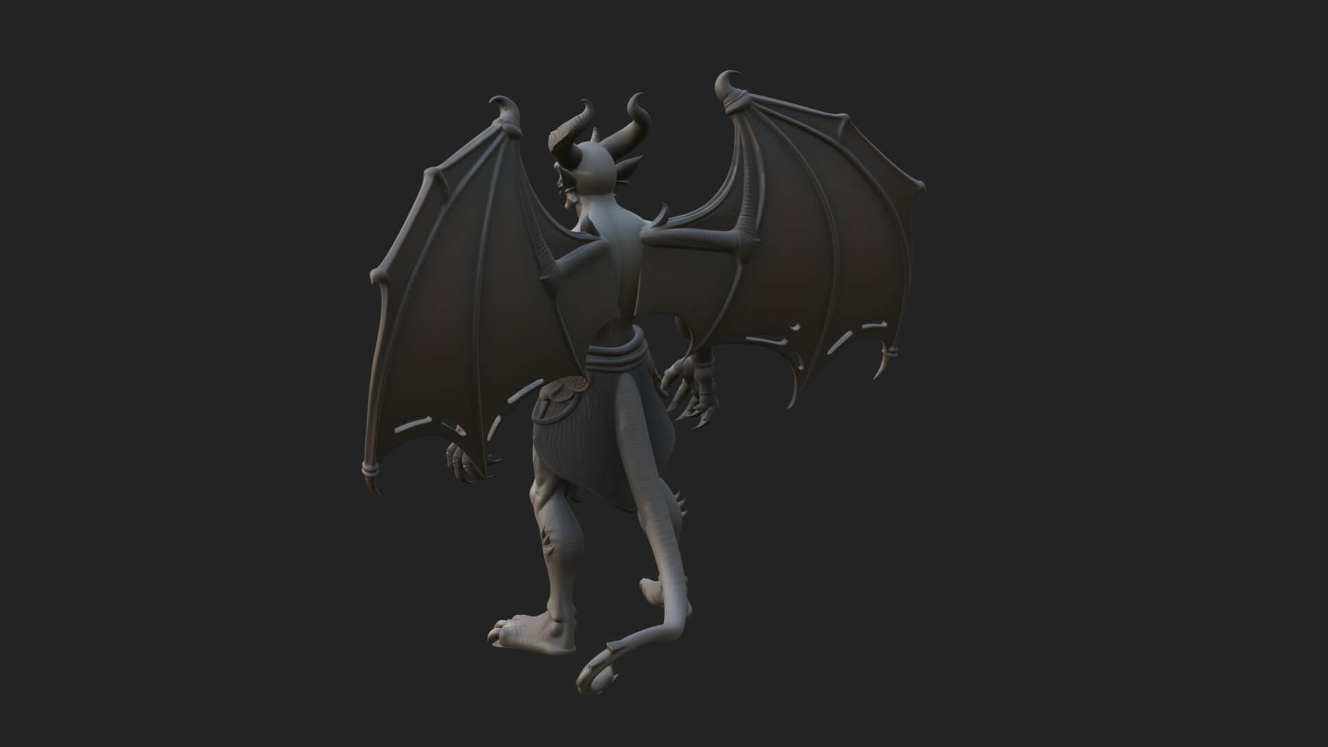 Winged Horned Demon Statue Design 7 3D Print Model 3D Model