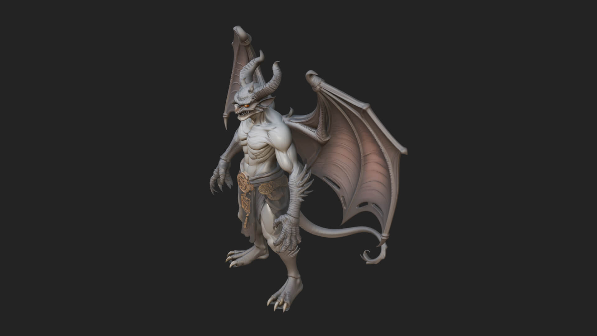 Winged Horned Demon Statue Design 7 3D Print Model 3D Model