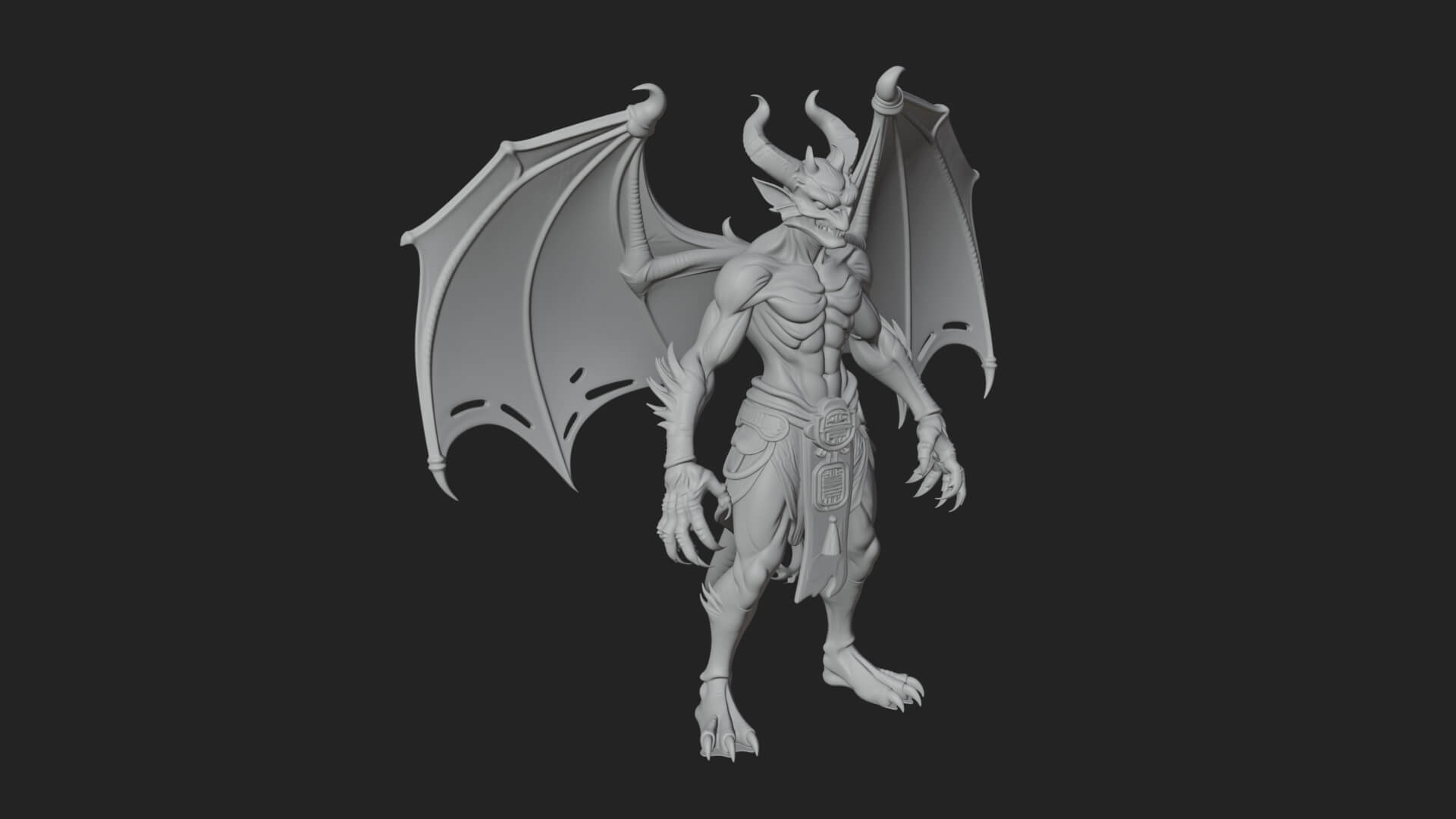 Winged Horned Demon Statue Design 7 3D Print Model 3D Model
