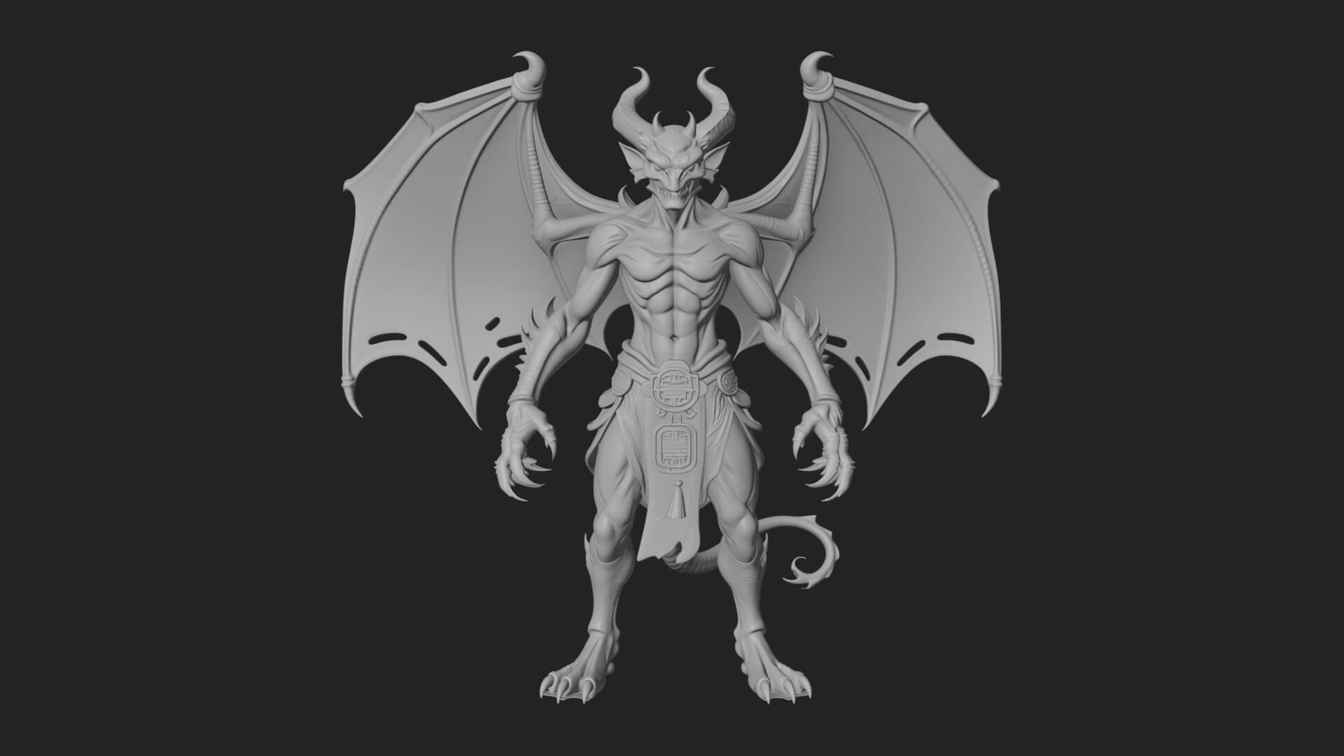 Winged Horned Demon Statue Design 7 3D Print Model 3D Model