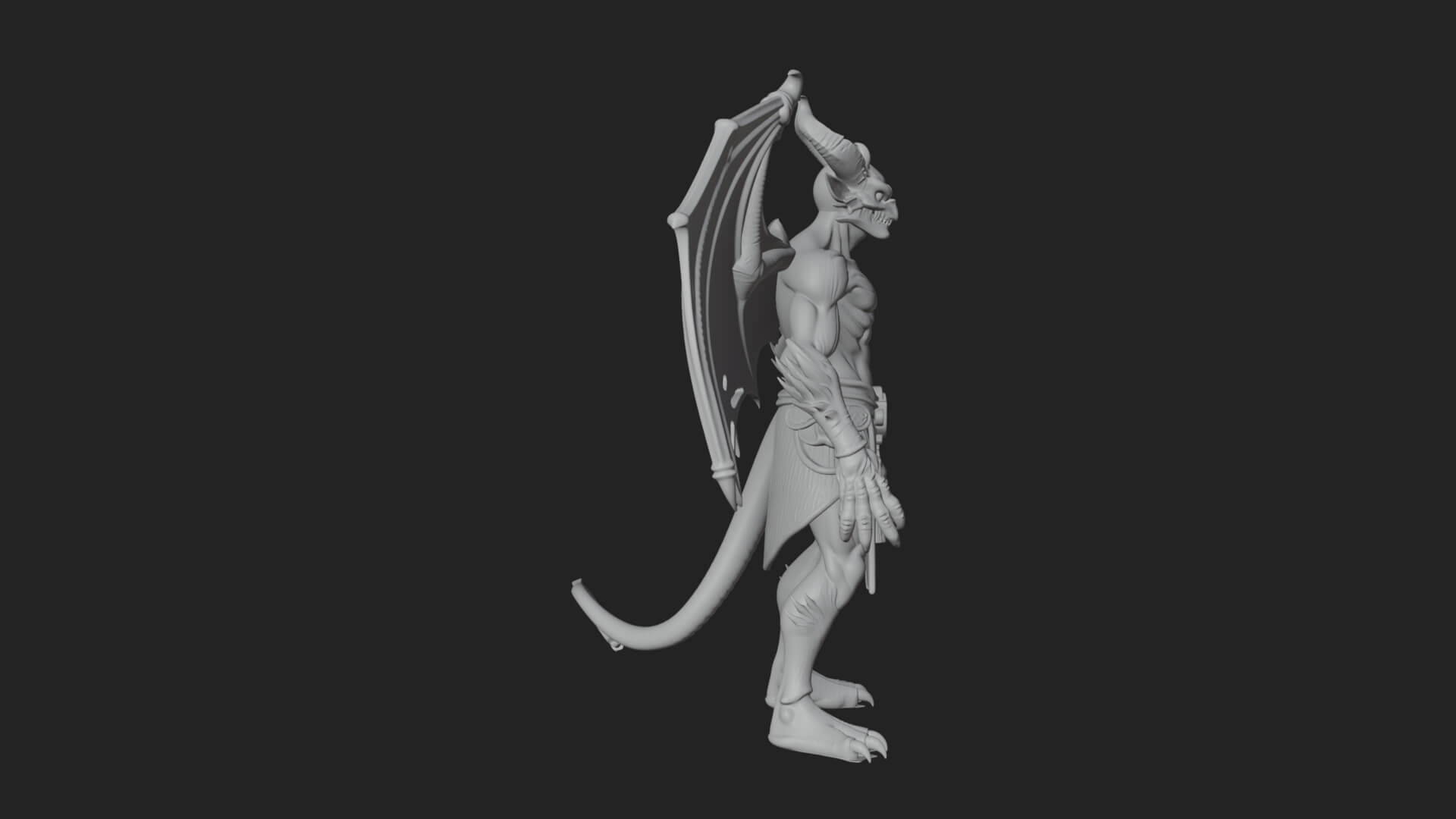 Winged Horned Demon Statue Design 7 3D Print Model 3D Model