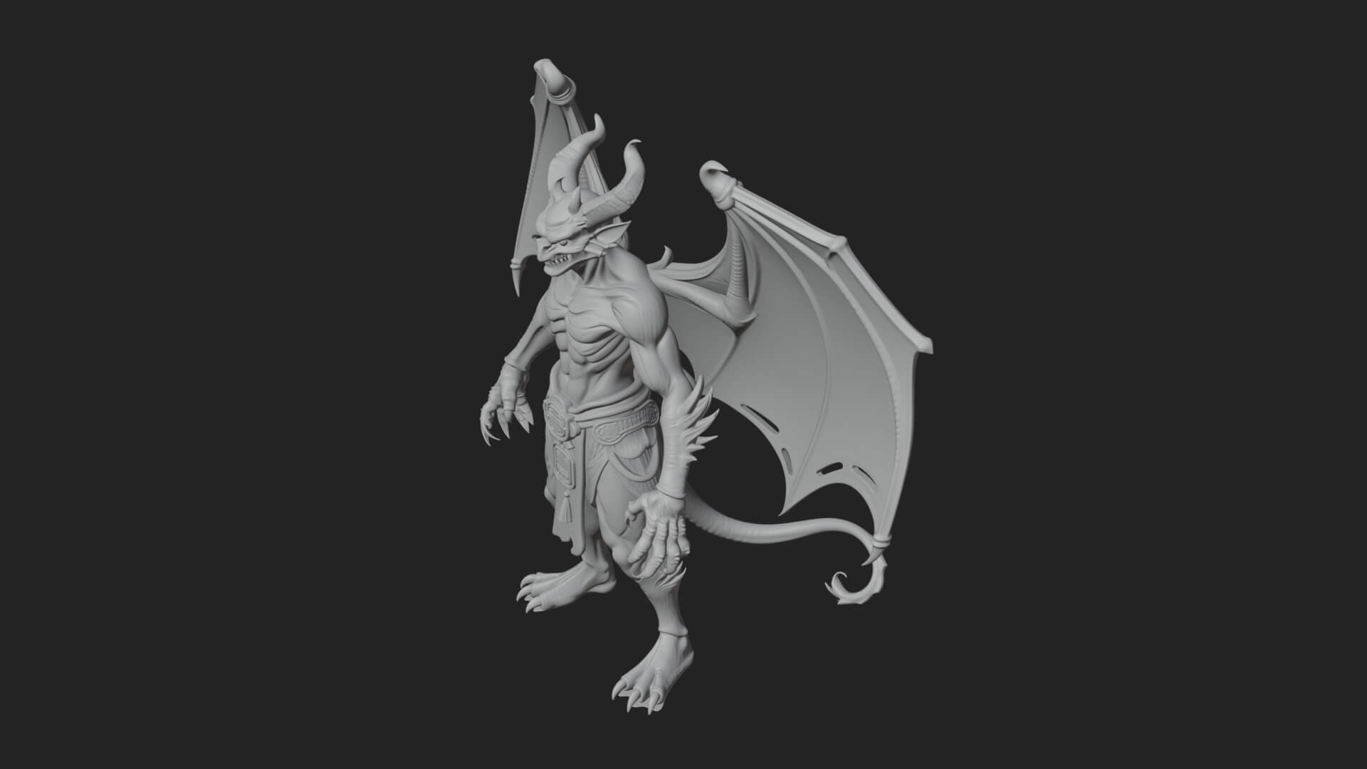 Winged Horned Demon Statue Design 7 3D Print Model 3D Model