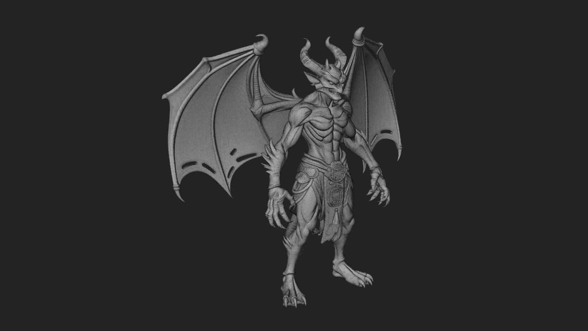 Winged Horned Demon Statue Design 7 3D Print Model 3D Model