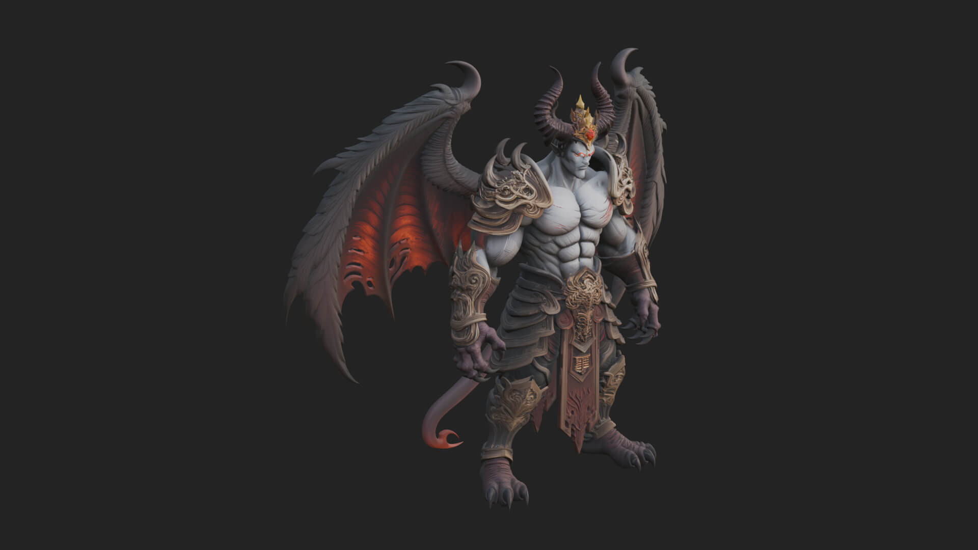 Winged Horned Demon Statue Design 8 3D Print Model 3D Model