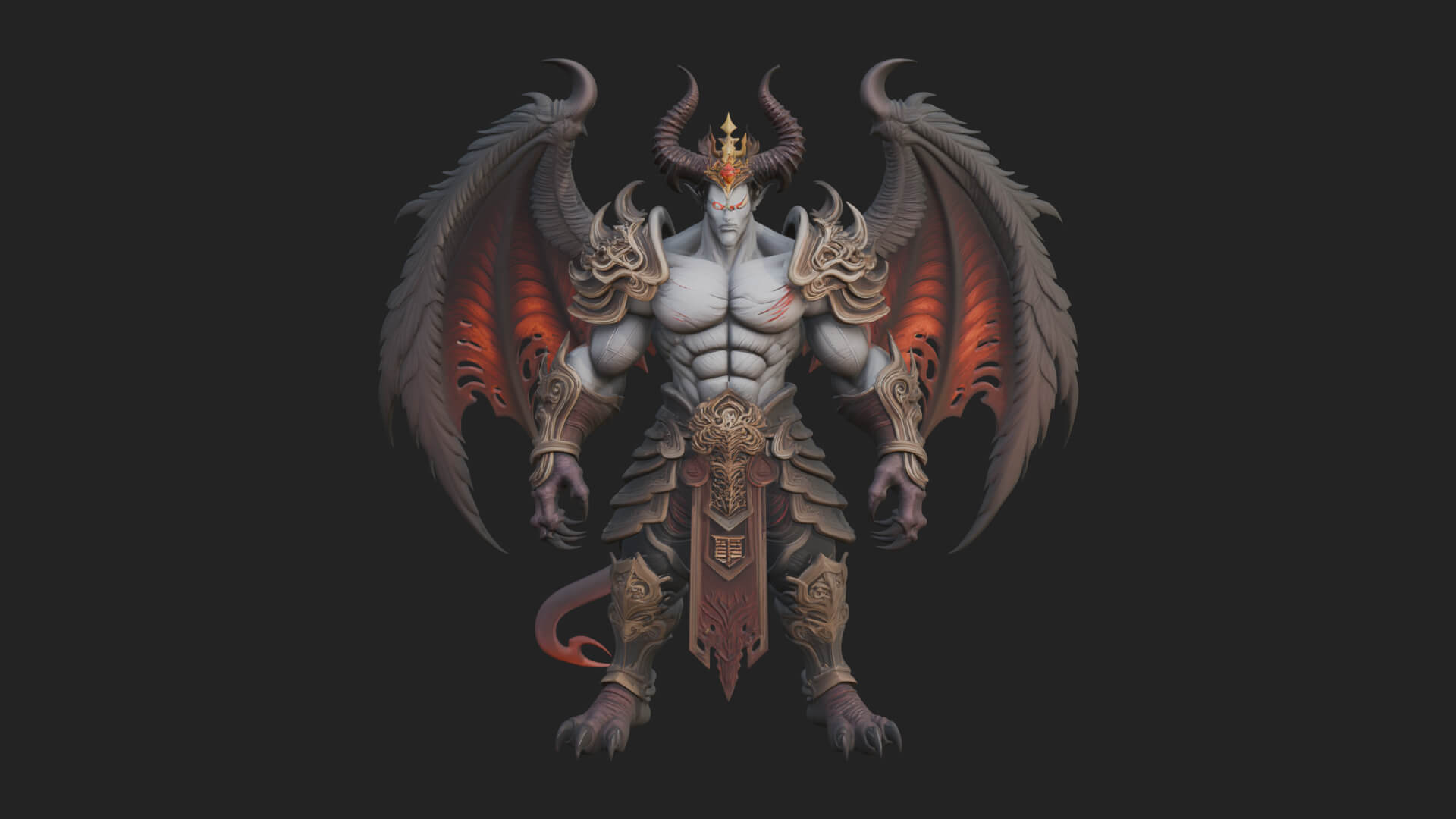 Winged Horned Demon Statue Design 8 3D Print Model 3D Model