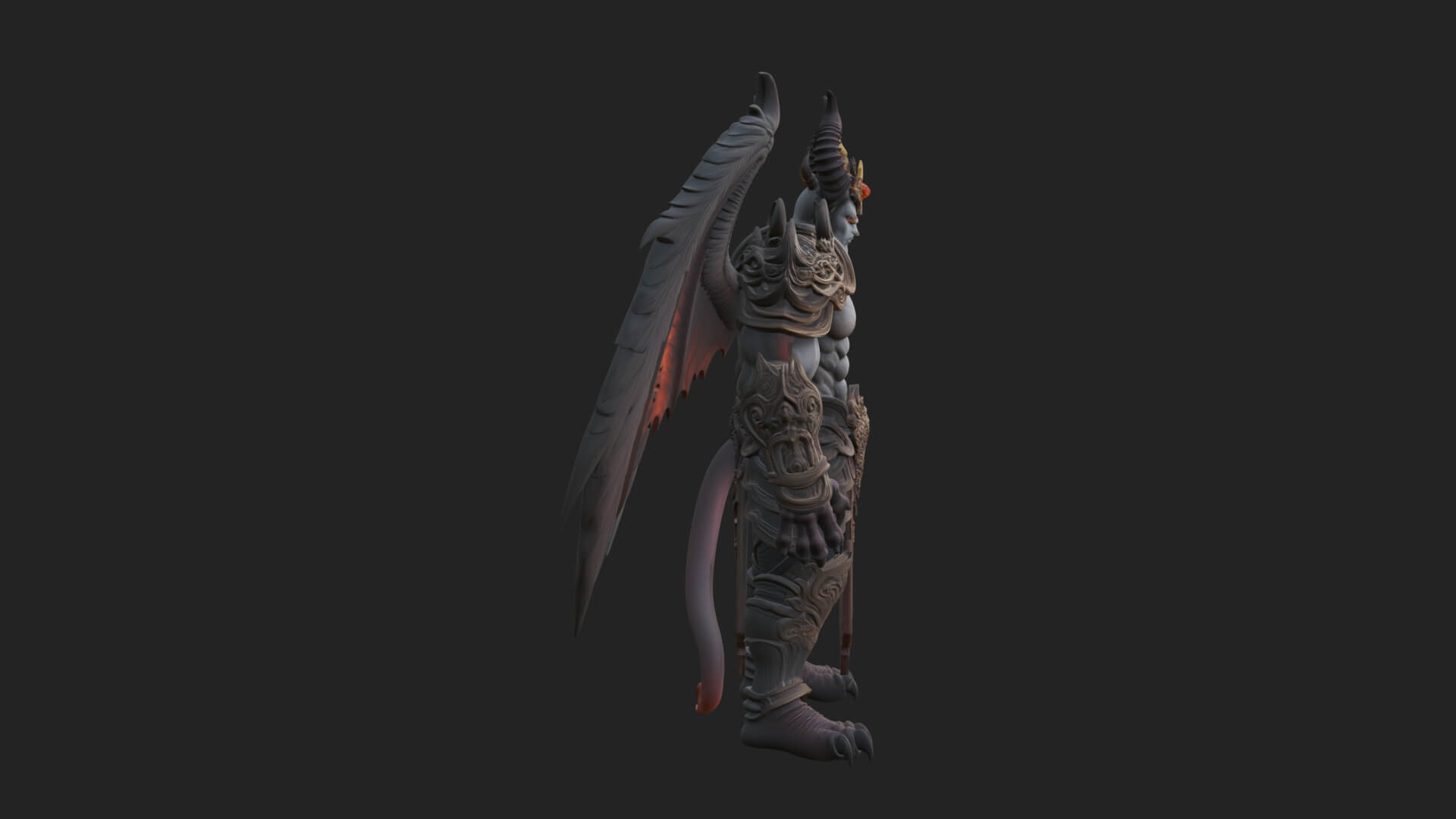 Winged Horned Demon Statue Design 8 3D Print Model 3D Model
