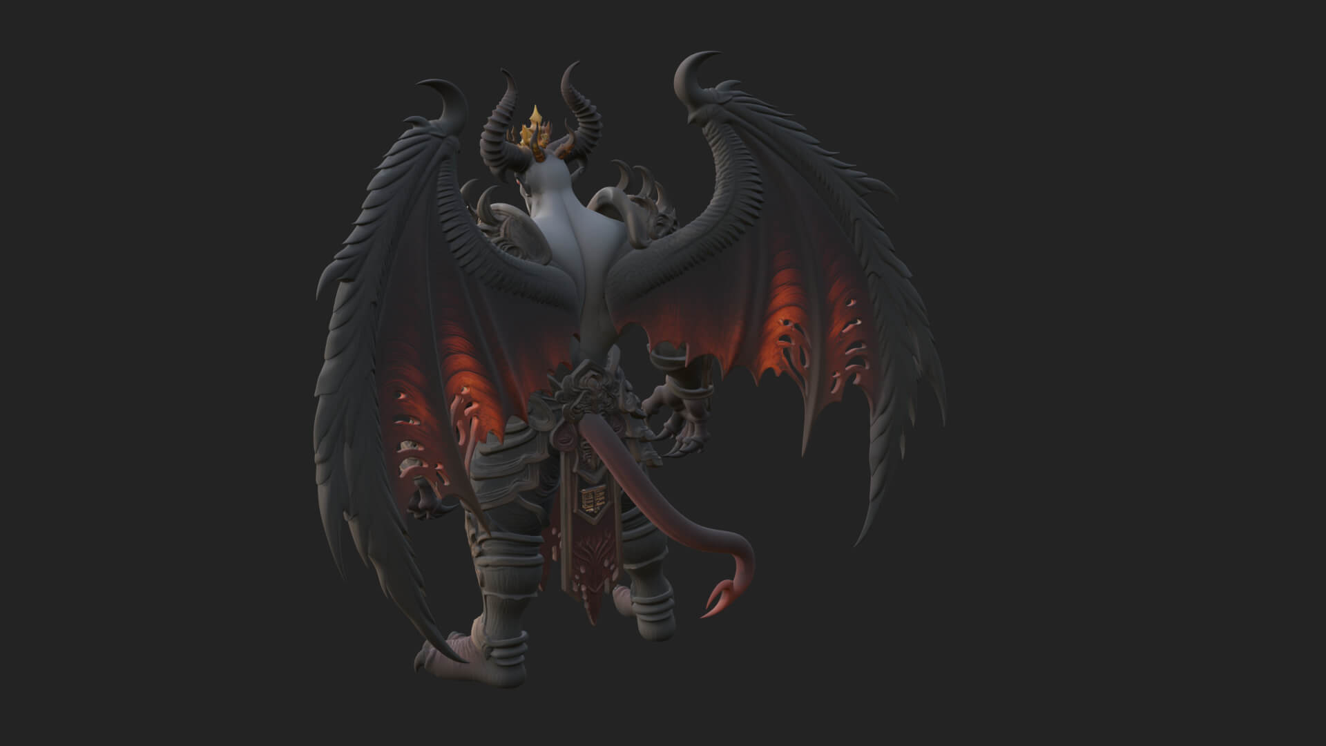 Winged Horned Demon Statue Design 8 3D Print Model 3D Model