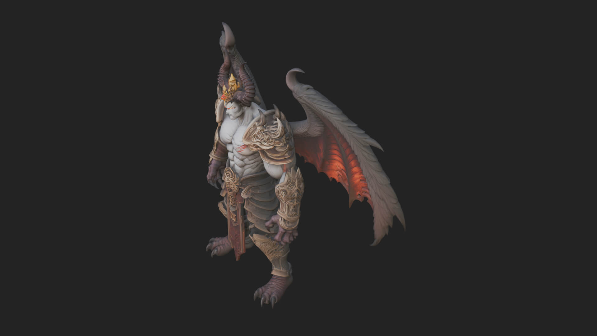Winged Horned Demon Statue Design 8 3D Print Model 3D Model