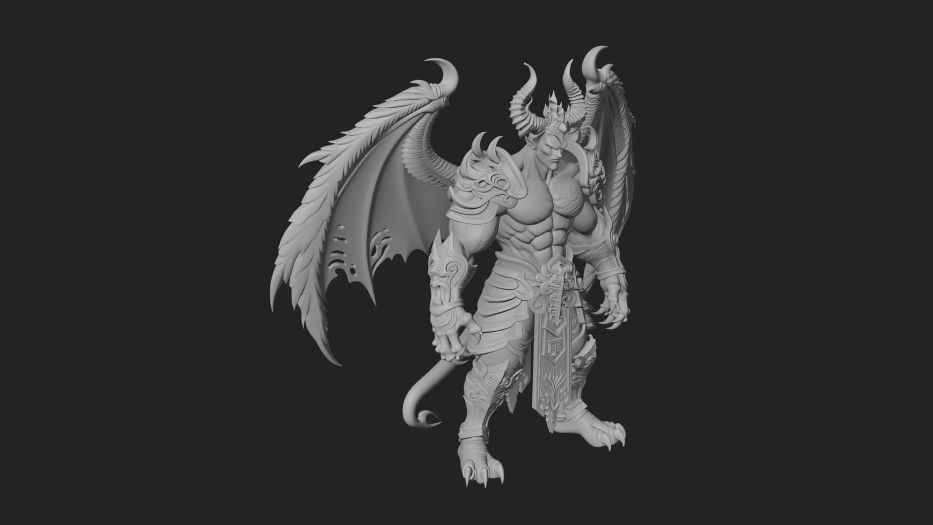 Winged Horned Demon Statue Design 8 3D Print Model 3D Model