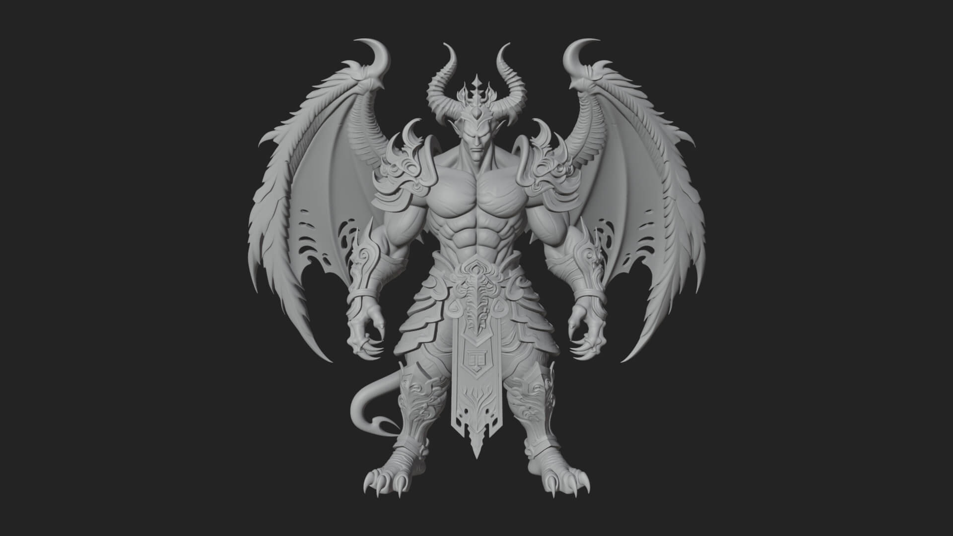 Winged Horned Demon Statue Design 8 3D Print Model 3D Model