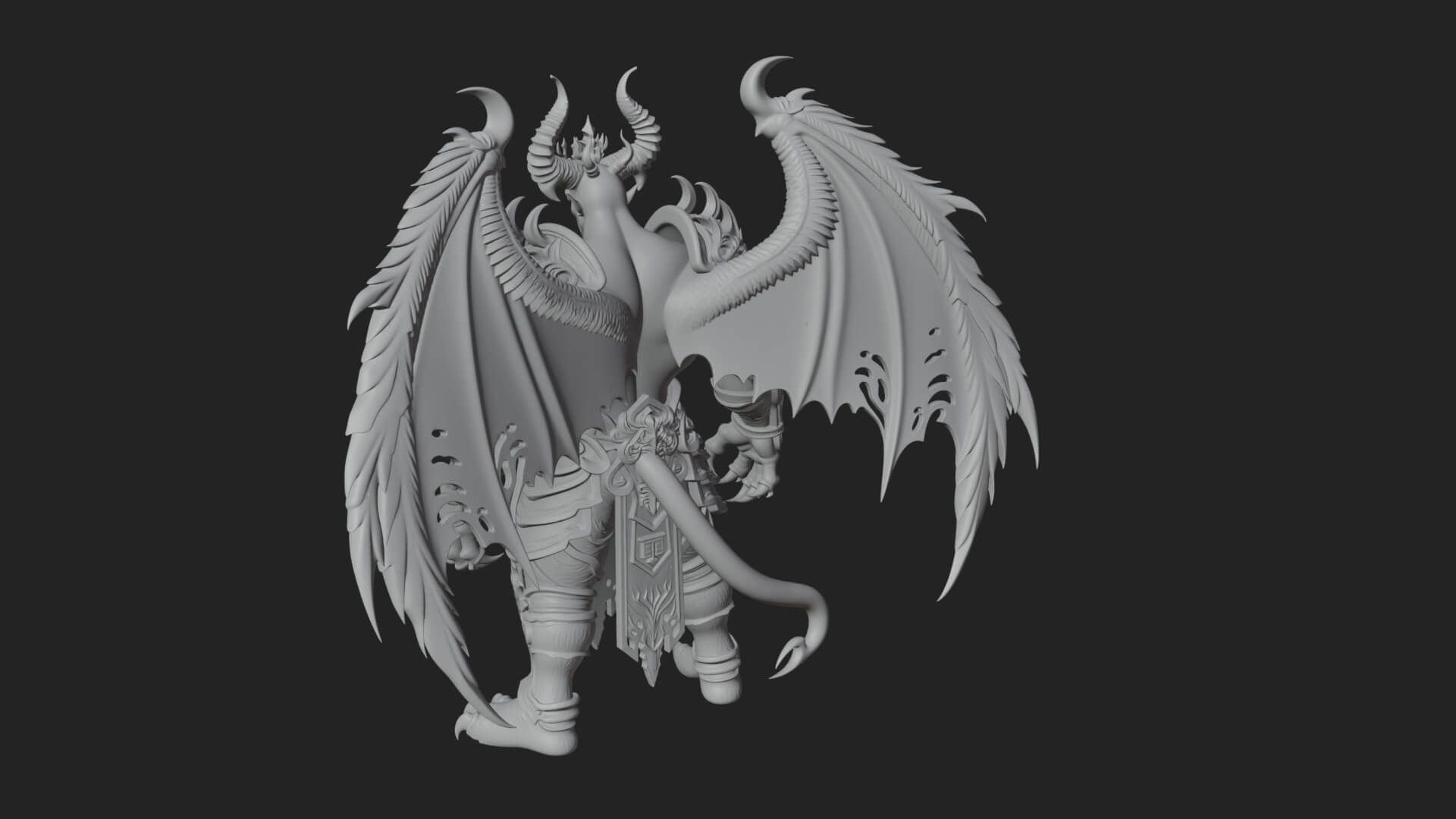 Winged Horned Demon Statue Design 8 3D Print Model 3D Model