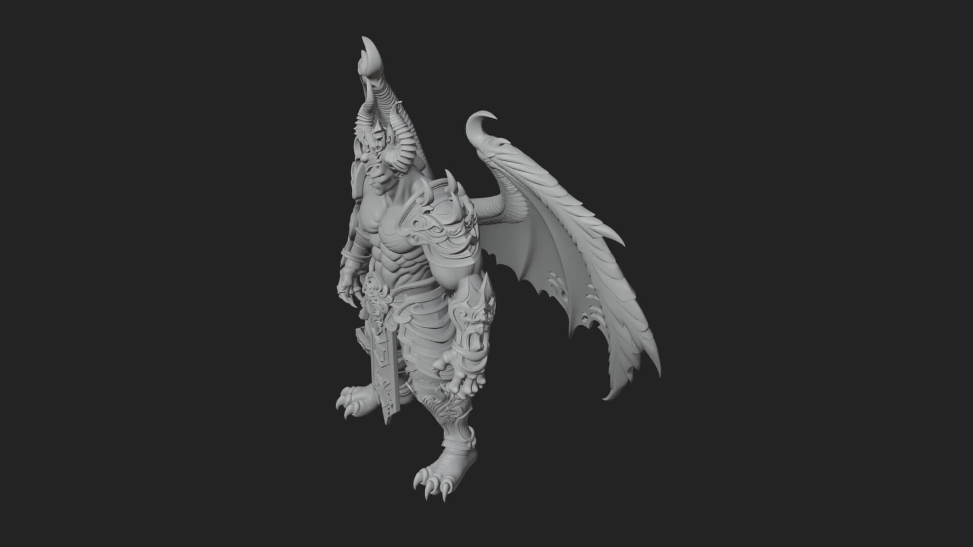 Winged Horned Demon Statue Design 8 3D Print Model 3D Model