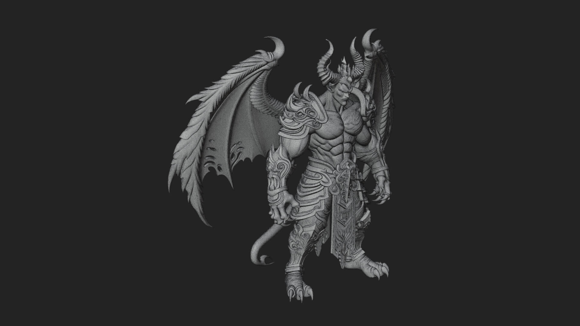 Winged Horned Demon Statue Design 8 3D Print Model 3D Model