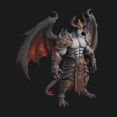 Winged Horned Demon Statue Design 8 3D Print Model