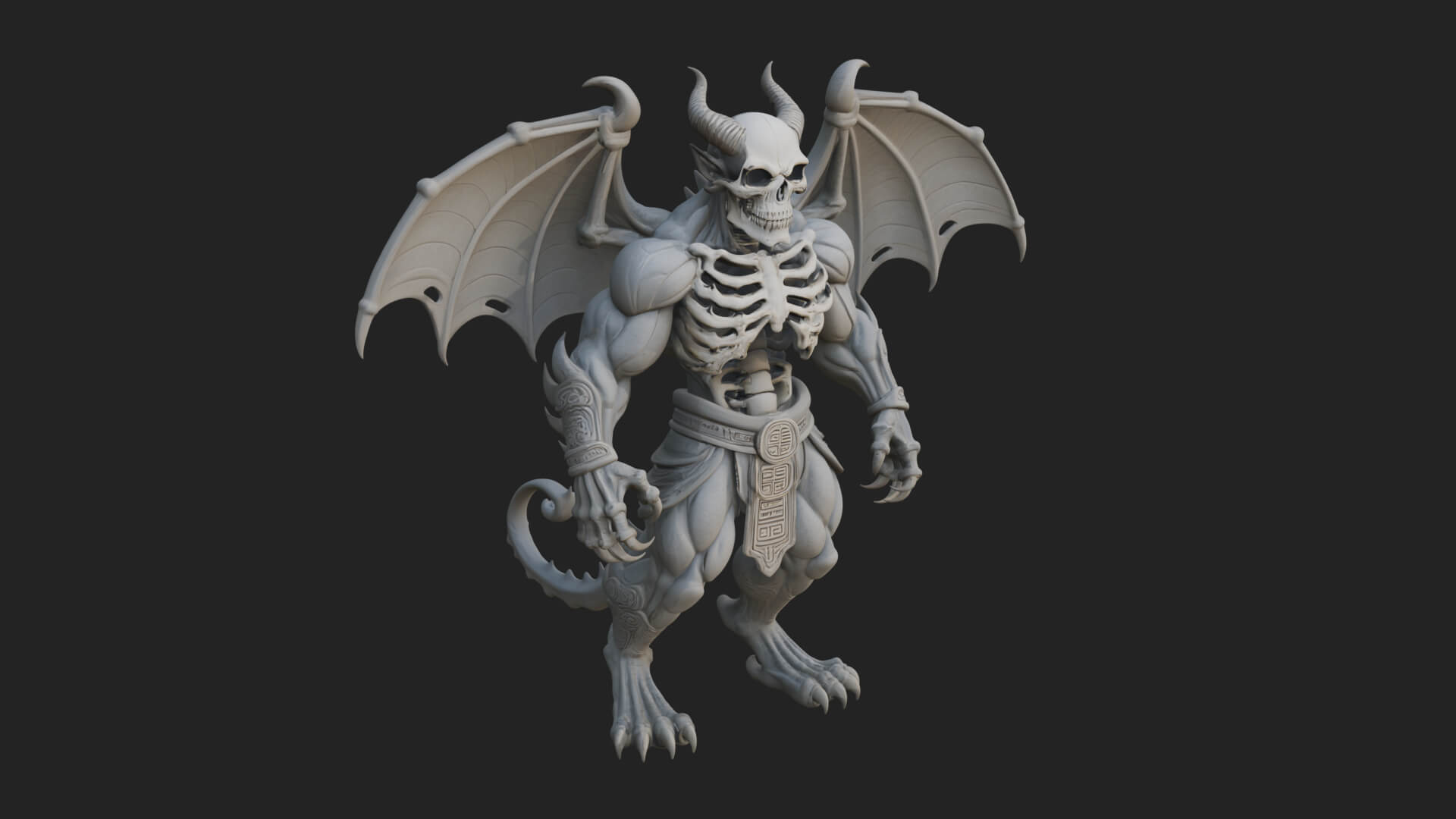Winged Horned Demon Statue Design 9 3D Print Model 3D Model