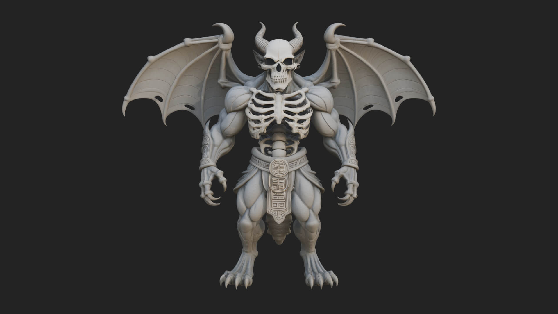 Winged Horned Demon Statue Design 9 3D Print Model 3D Model