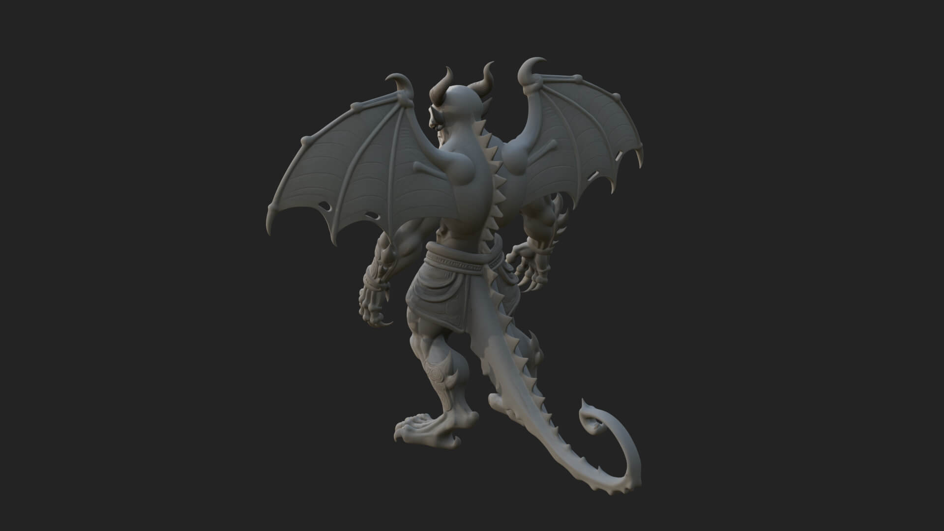 Winged Horned Demon Statue Design 9 3D Print Model 3D Model