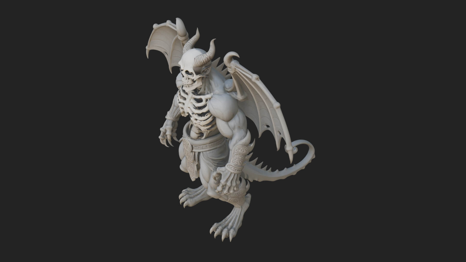 Winged Horned Demon Statue Design 9 3D Print Model 3D Model