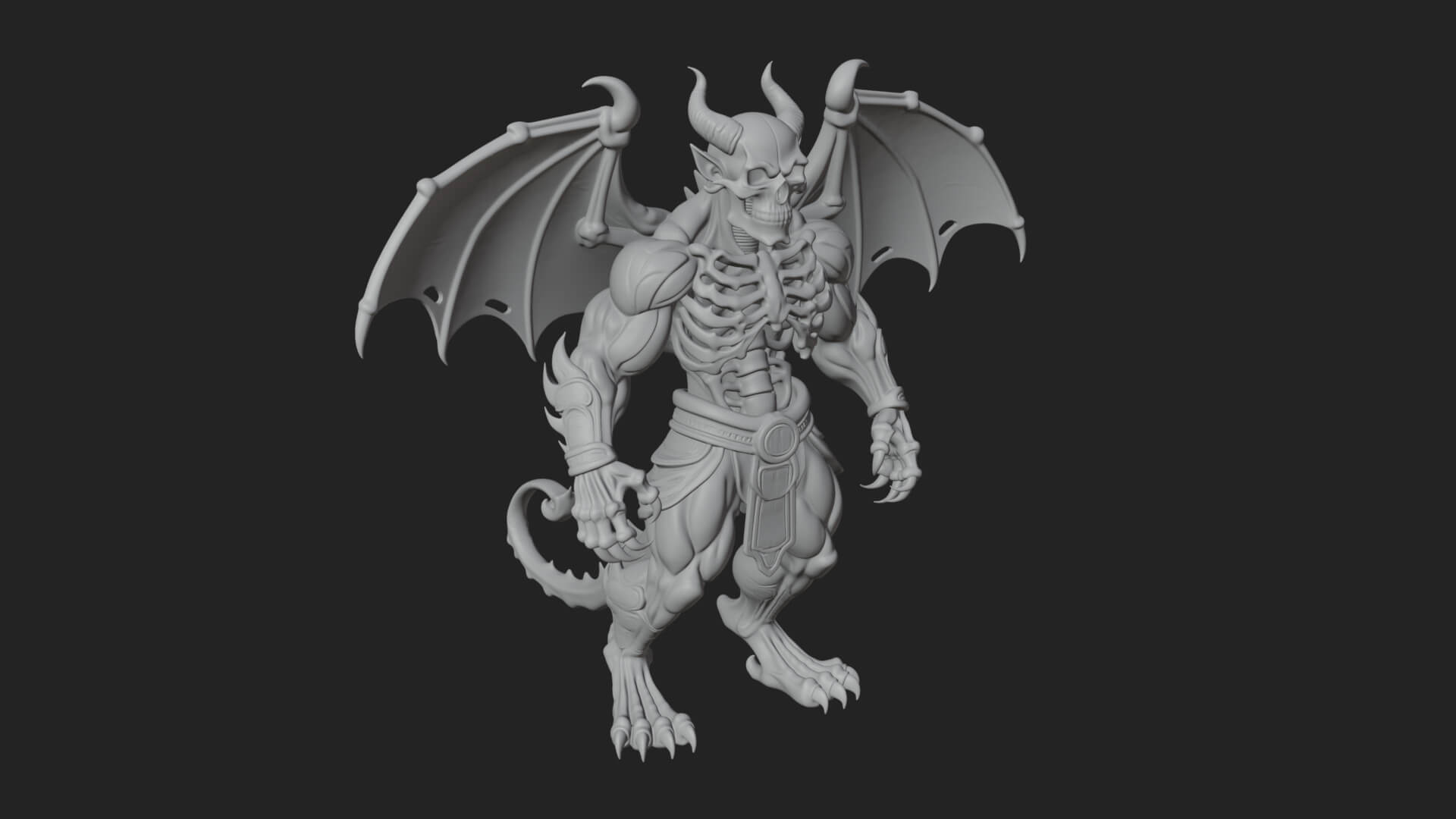 Winged Horned Demon Statue Design 9 3D Print Model 3D Model