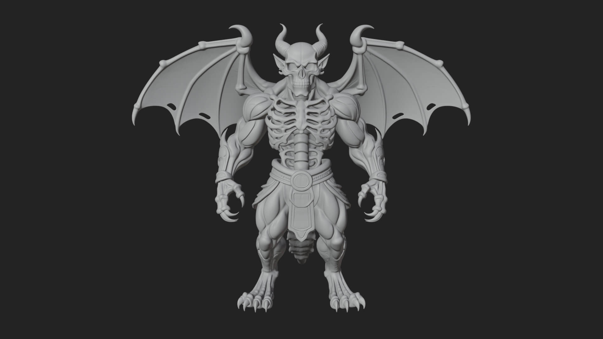 Winged Horned Demon Statue Design 9 3D Print Model 3D Model