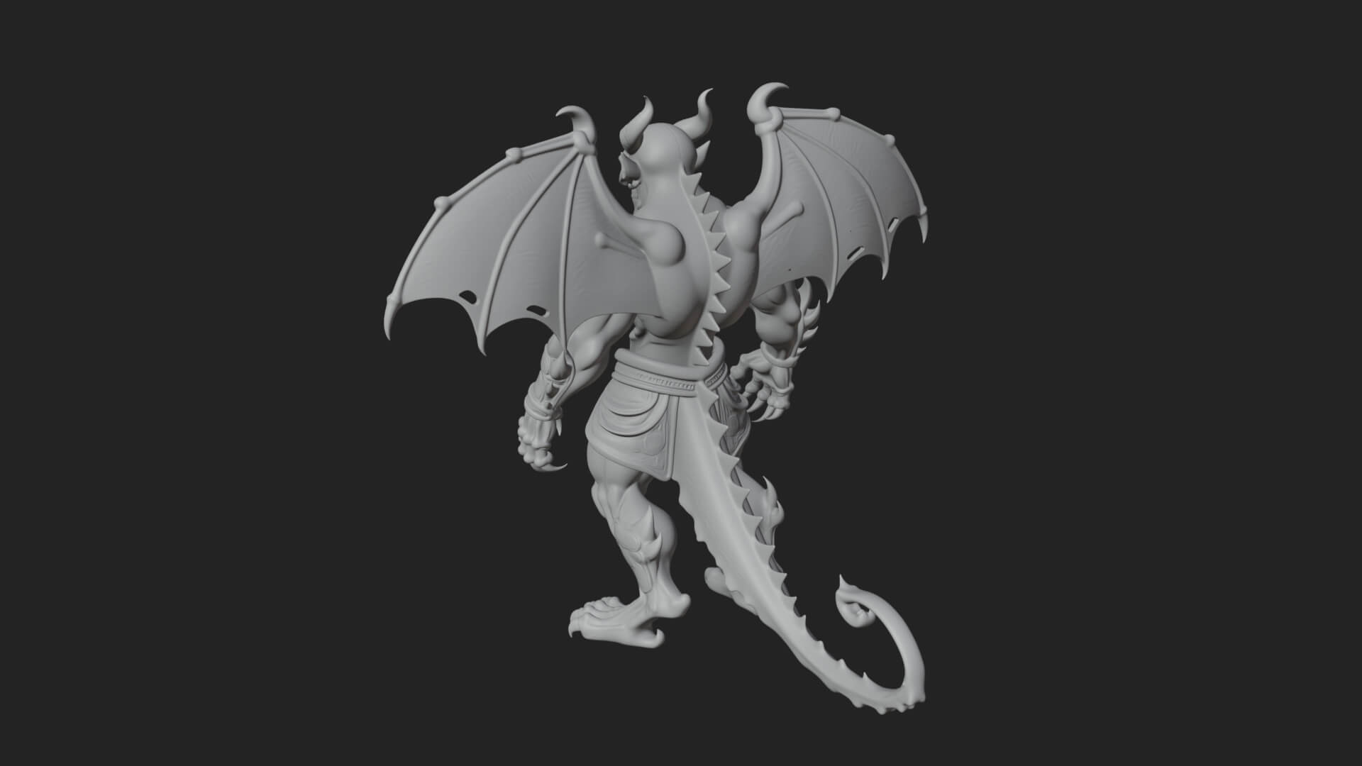Winged Horned Demon Statue Design 9 3D Print Model 3D Model