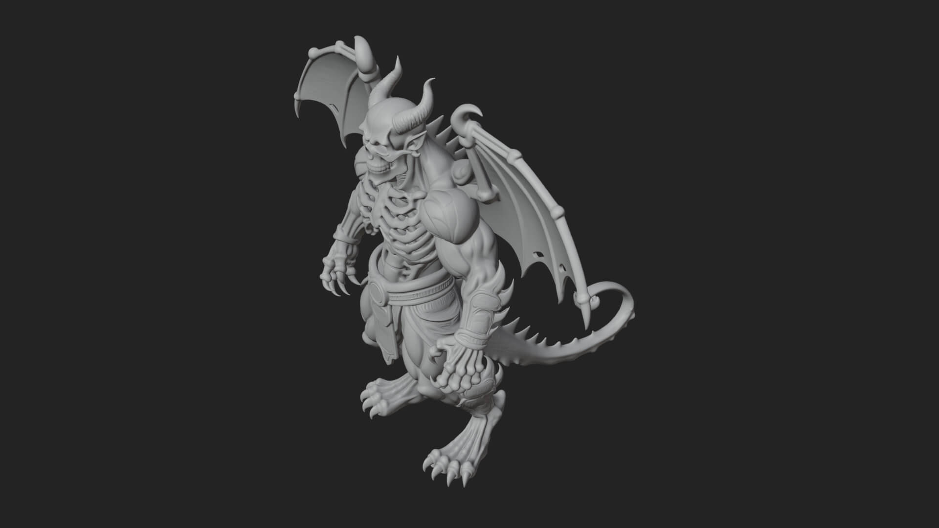 Winged Horned Demon Statue Design 9 3D Print Model 3D Model