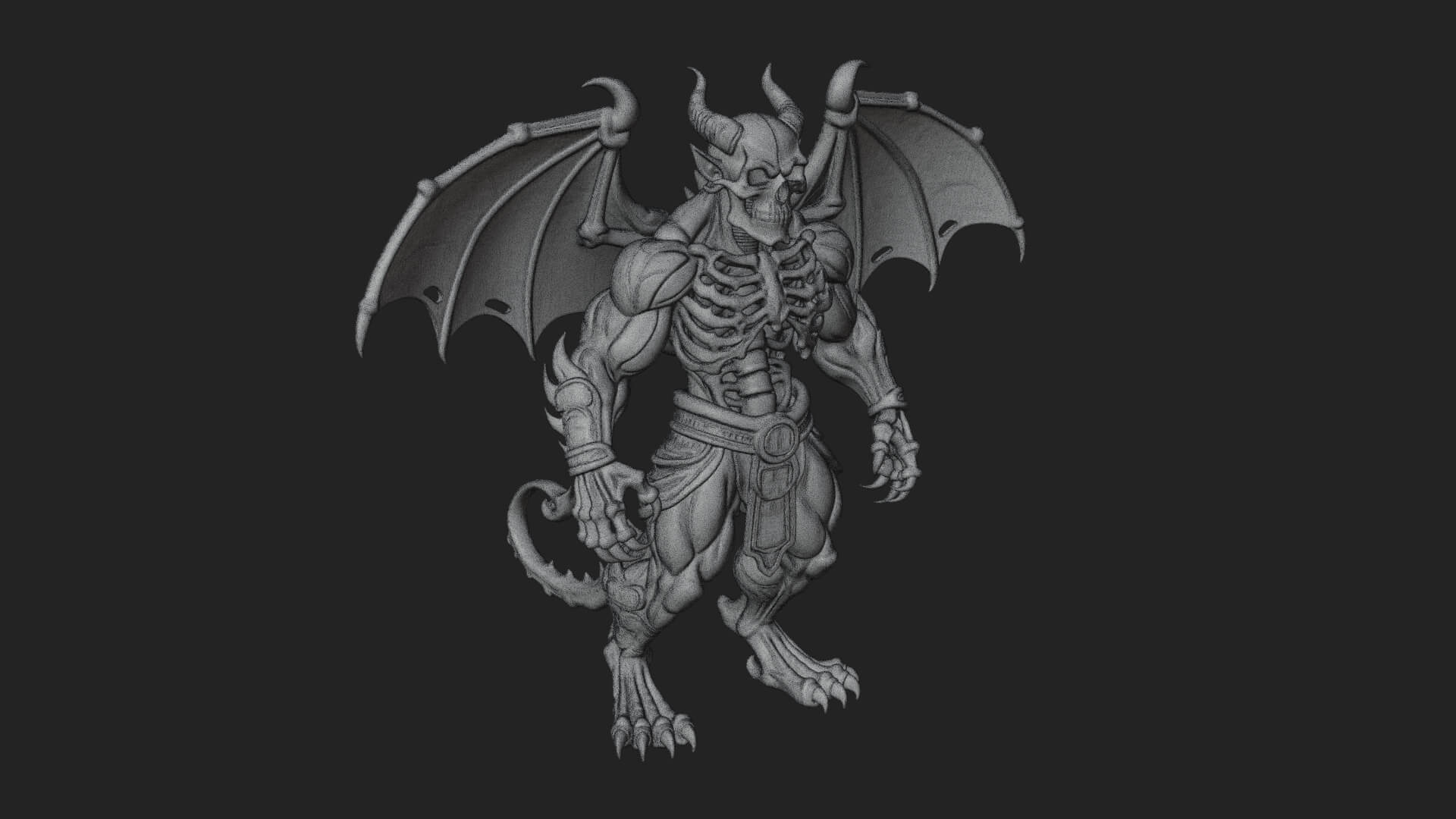 Winged Horned Demon Statue Design 9 3D Print Model 3D Model