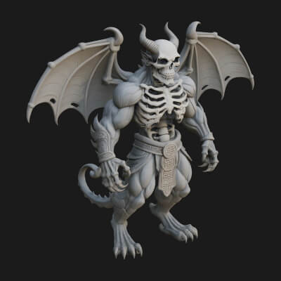 Winged Horned Demon Statue Design 9 3D Print Model