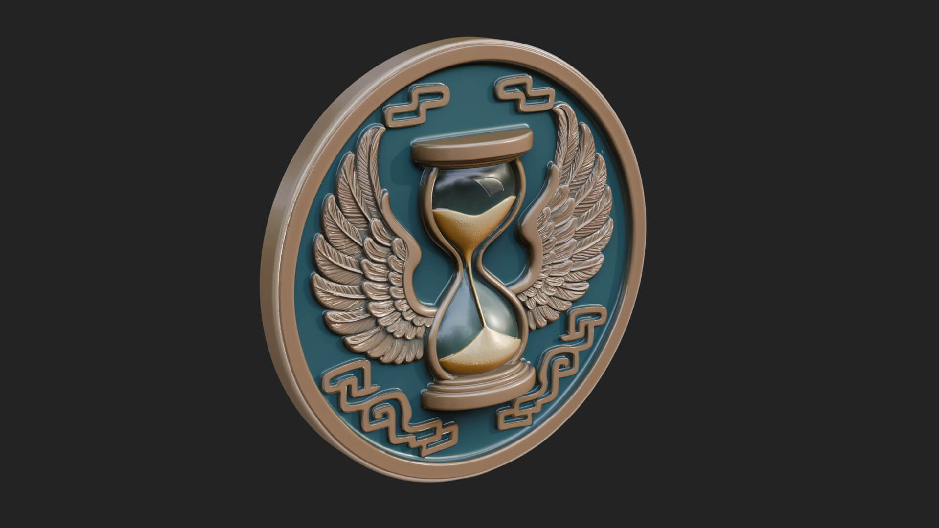 Winged Hourglass Oval Plaque Design 1 3D Print Model 3D Model