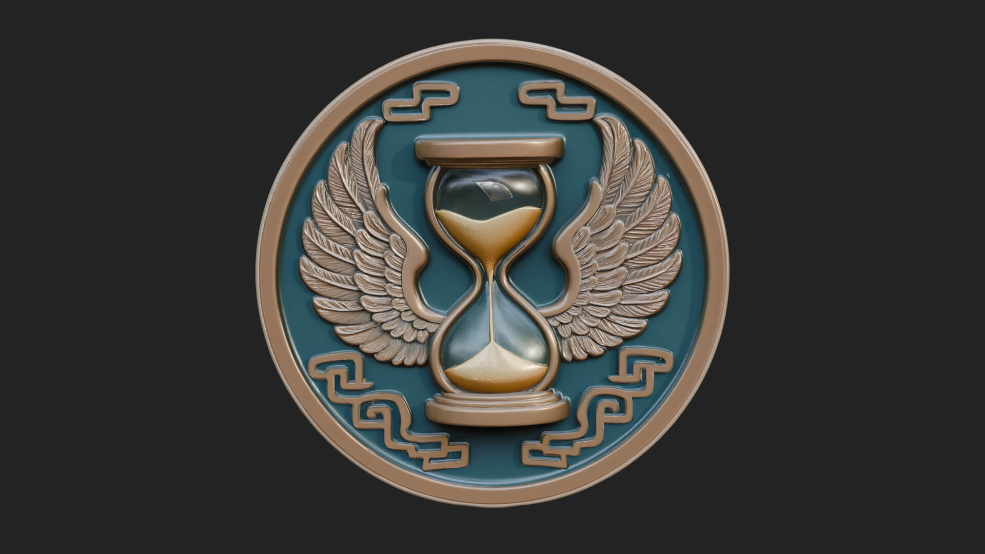 Winged Hourglass Oval Plaque Design 1 3D Print Model 3D Model