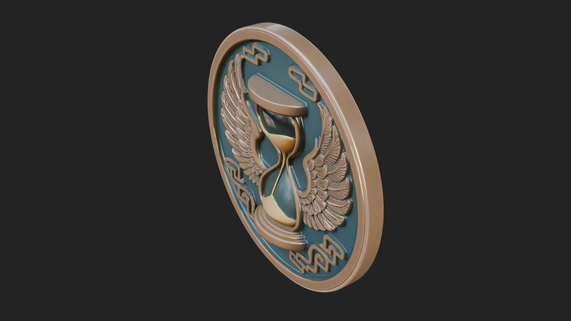 Winged Hourglass Oval Plaque Design 1 3D Print Model 3D Model