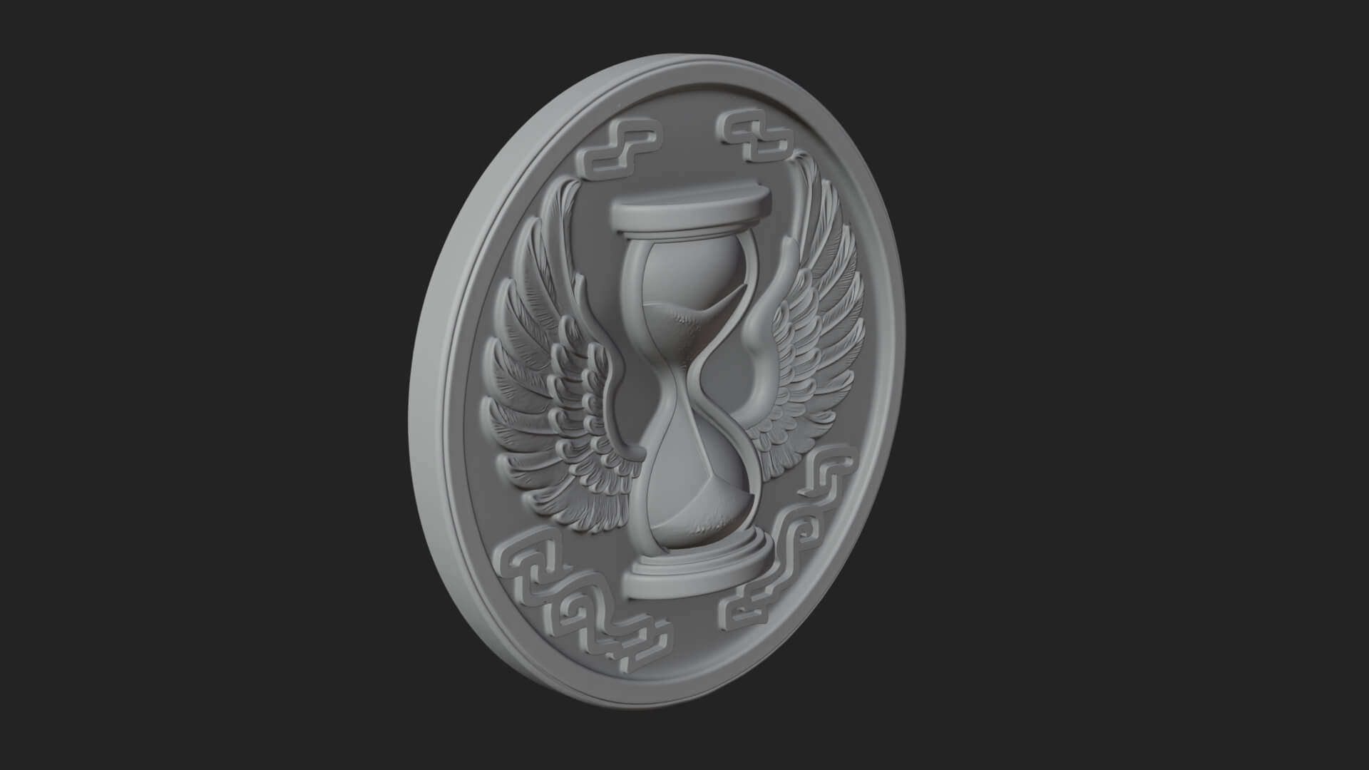 Winged Hourglass Oval Plaque Design 1 3D Print Model 3D Model
